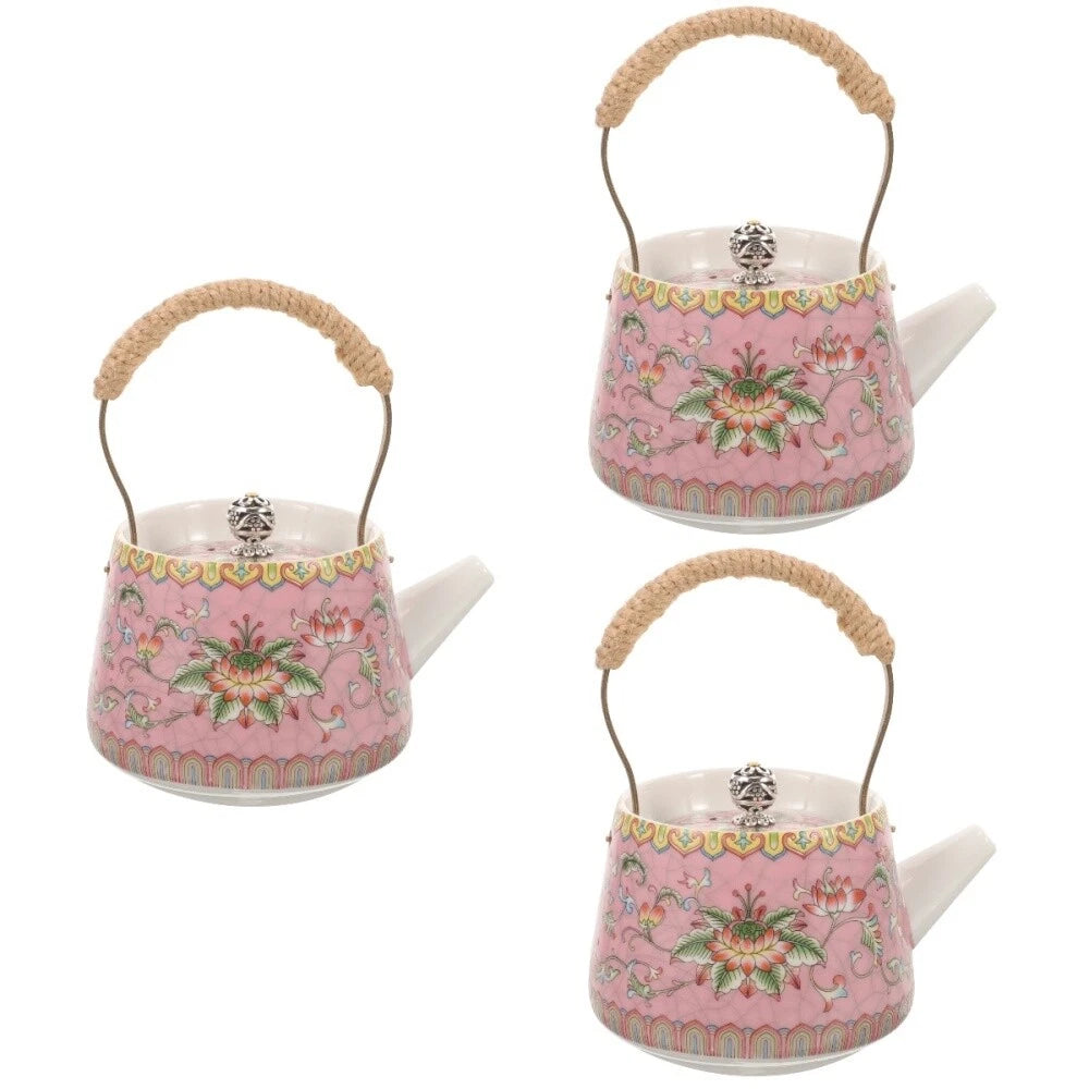 3 Count Enamel Teapot Travel Porcelain Pots Chinese Style Kettle