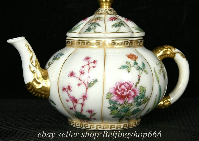 7.2" Old Chinese Yongzheng Dynasty Enamel Porcelain Gild Flower Kettle Pot