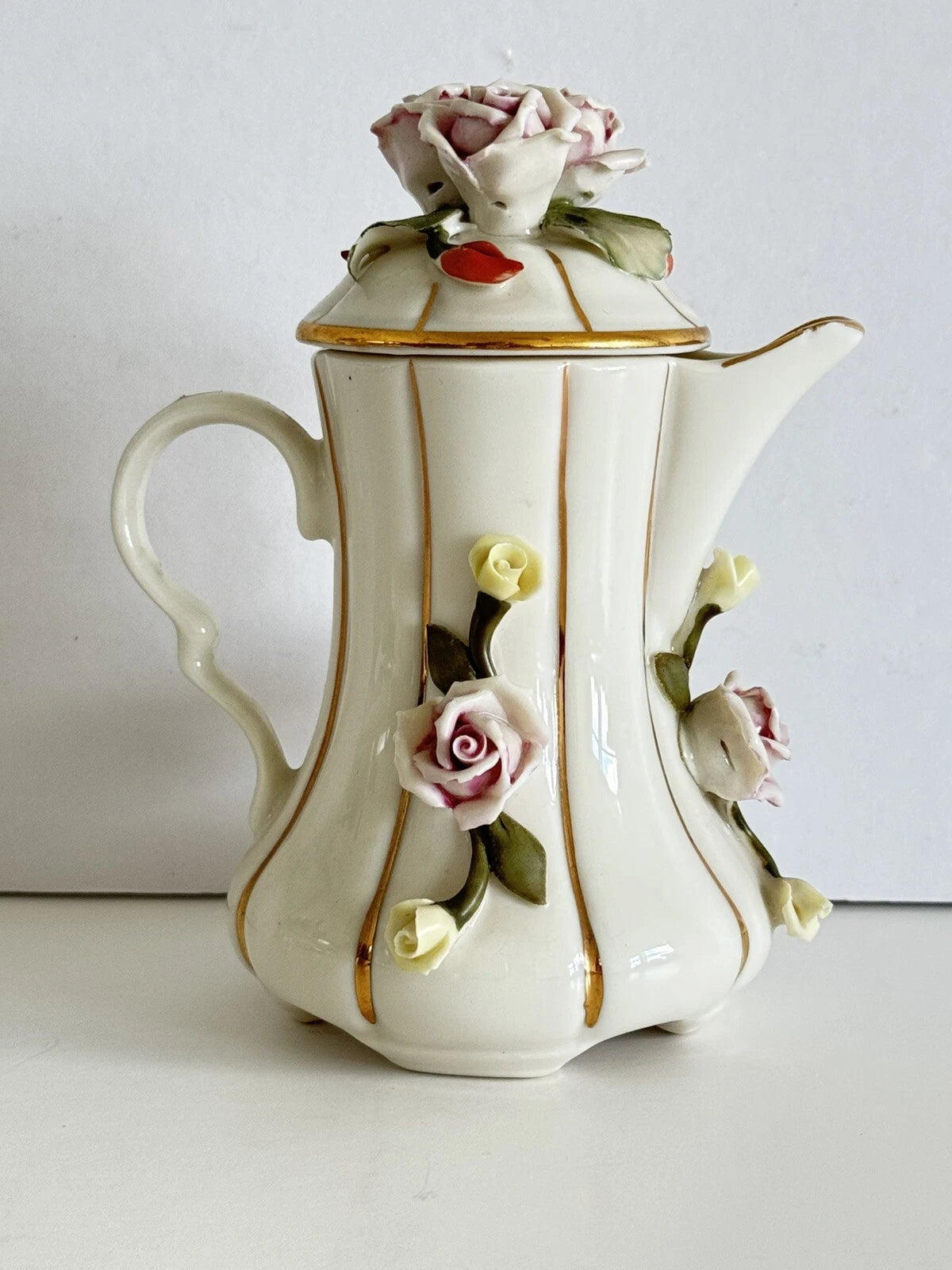 Antique Vintage Porcelain Teapot w/ Gold Accents Porcellana N