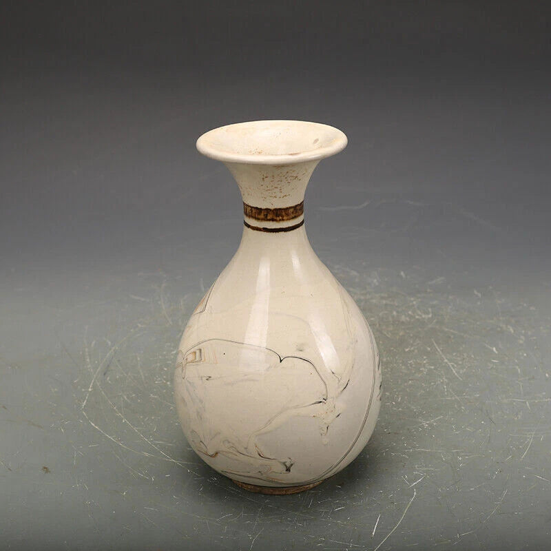 8.3"China CiZhou Kiln Porcelain Is Huairen Kiln Gnarled Enamel Yu Hu Chun Vase 4