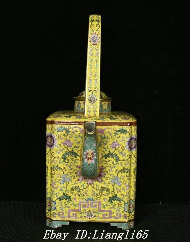 16.3'' Old Qing Yongzheng Enamel Colour Porcelain Gold Peony Teapot Teakettle-