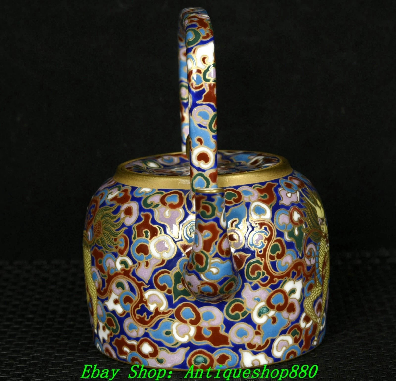 4.9''Qing Qianlong Marked Enamel Colour Porcelain Gold Kylin Wine Tea Pot Flagon-