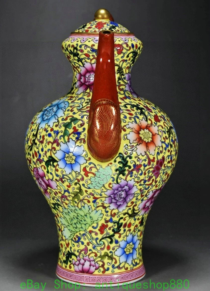 10.6" Yongzheng Enamel Colour Porcelain Gold Dragon Head Wine Tea Pot Flagon-