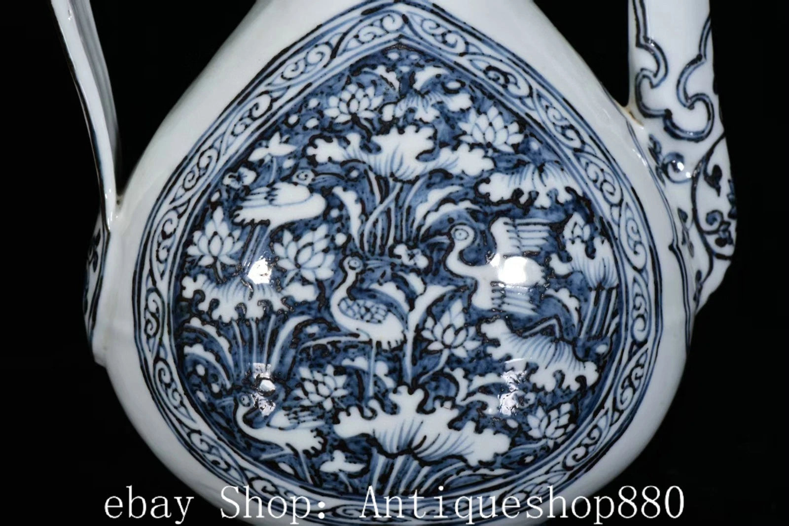 10.2" Ming Hong Wu Year Blue White Porcelain Crane Birds Wine Tea Pot Flagon