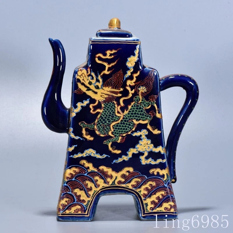 9.6"China Ming Dynasty enamel porcelain dragon loong pattern Wine Tea Pot Flagon