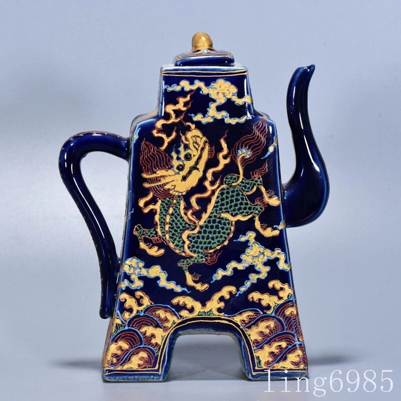 9.6"China Ming Dynasty enamel porcelain dragon loong pattern Wine Tea Pot Flagon