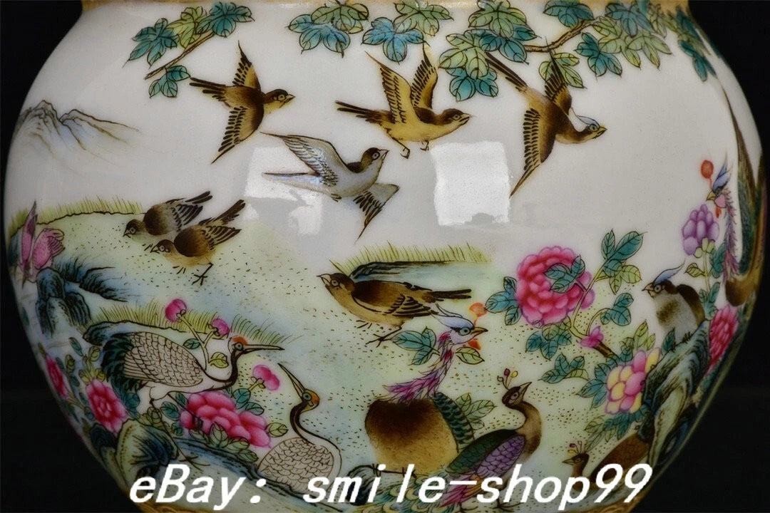 7" Qianlong Dynasty Enamel Colour Porcelain Gilt Fengshui Flower Bird Kettle Pot