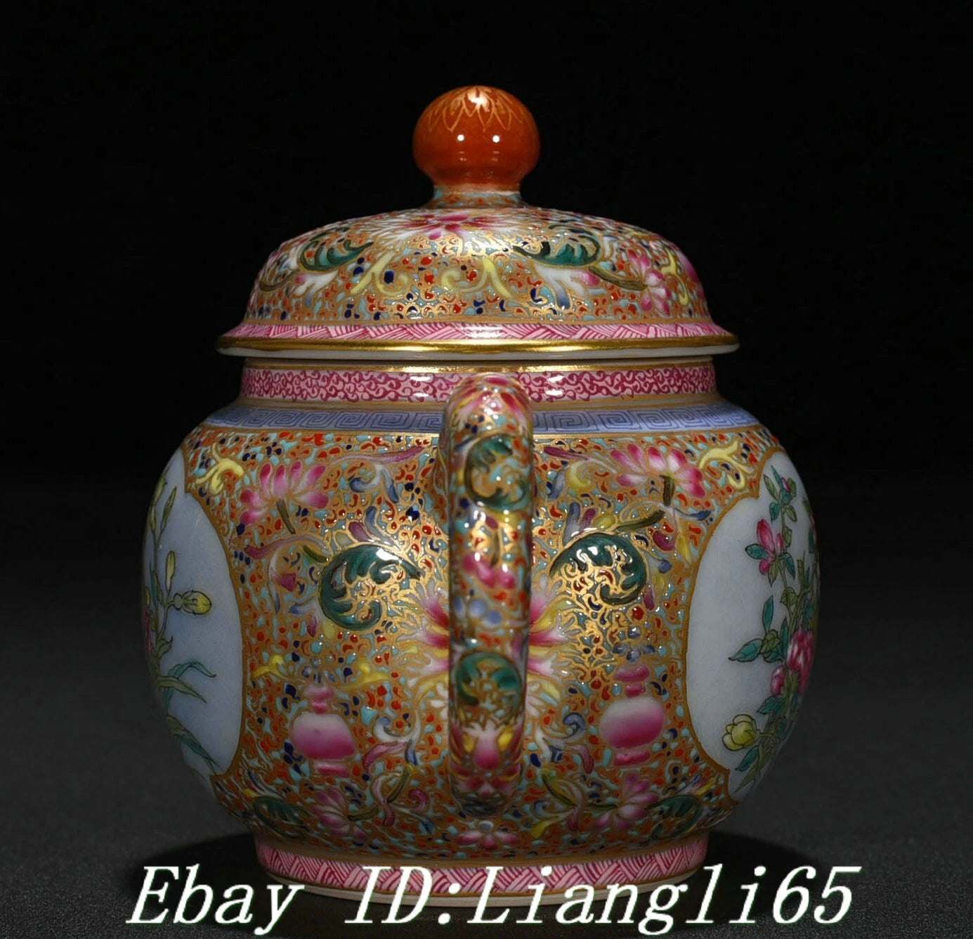 5'' Qing Qianlong Enamel Colour Porcelain Gold Peony Flower Wine Tea Pot Flagon-