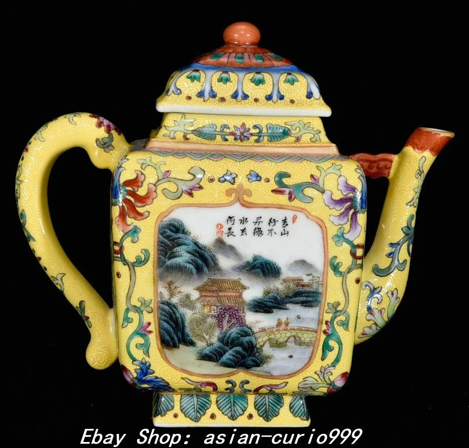 7" Qing Yongzheng Enamel Colour Porcelain Landscape Flower Wine Tea Pot Flagon