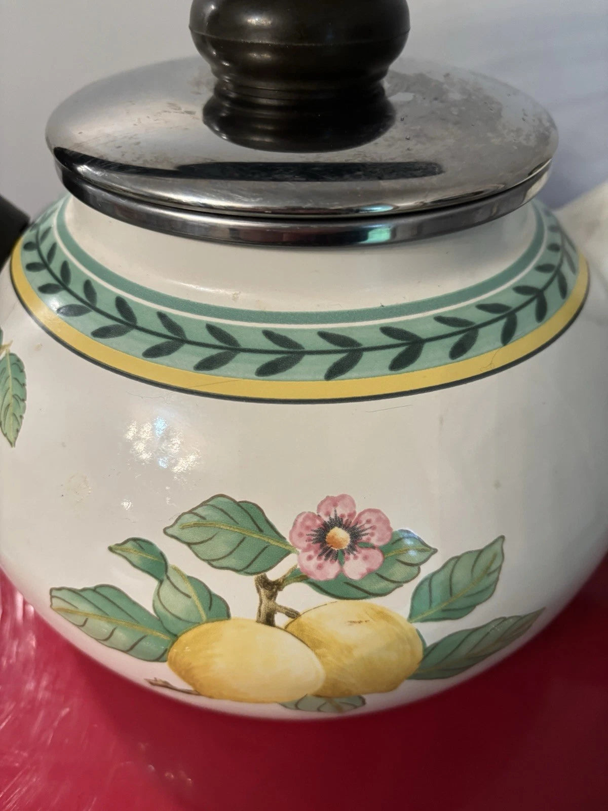 Billers & Boch French Garden Teapot. Enamel. Includes Lid And Whistler. 7” Base