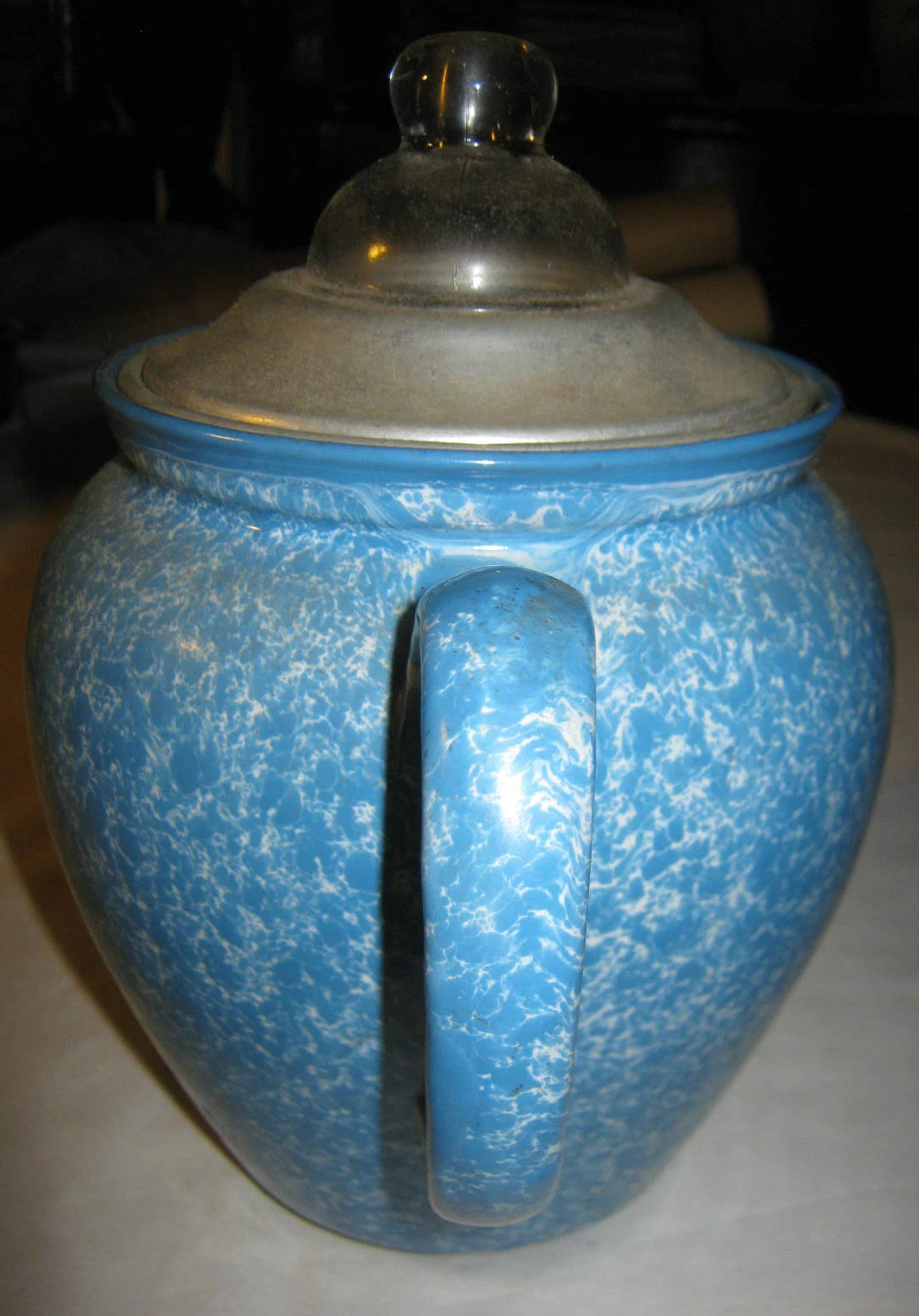 ANTIQUE USA ROBBINS EGG BLUE ENAMEL GRANITEWARE KITCHEN TEA KETTLE PA COFFEE POT