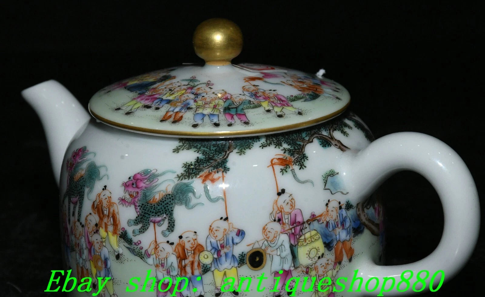 5.5''Qing Qianlong Enamel Colour Porcelain Gold Tongzi Wine Tea Pot Flagon-