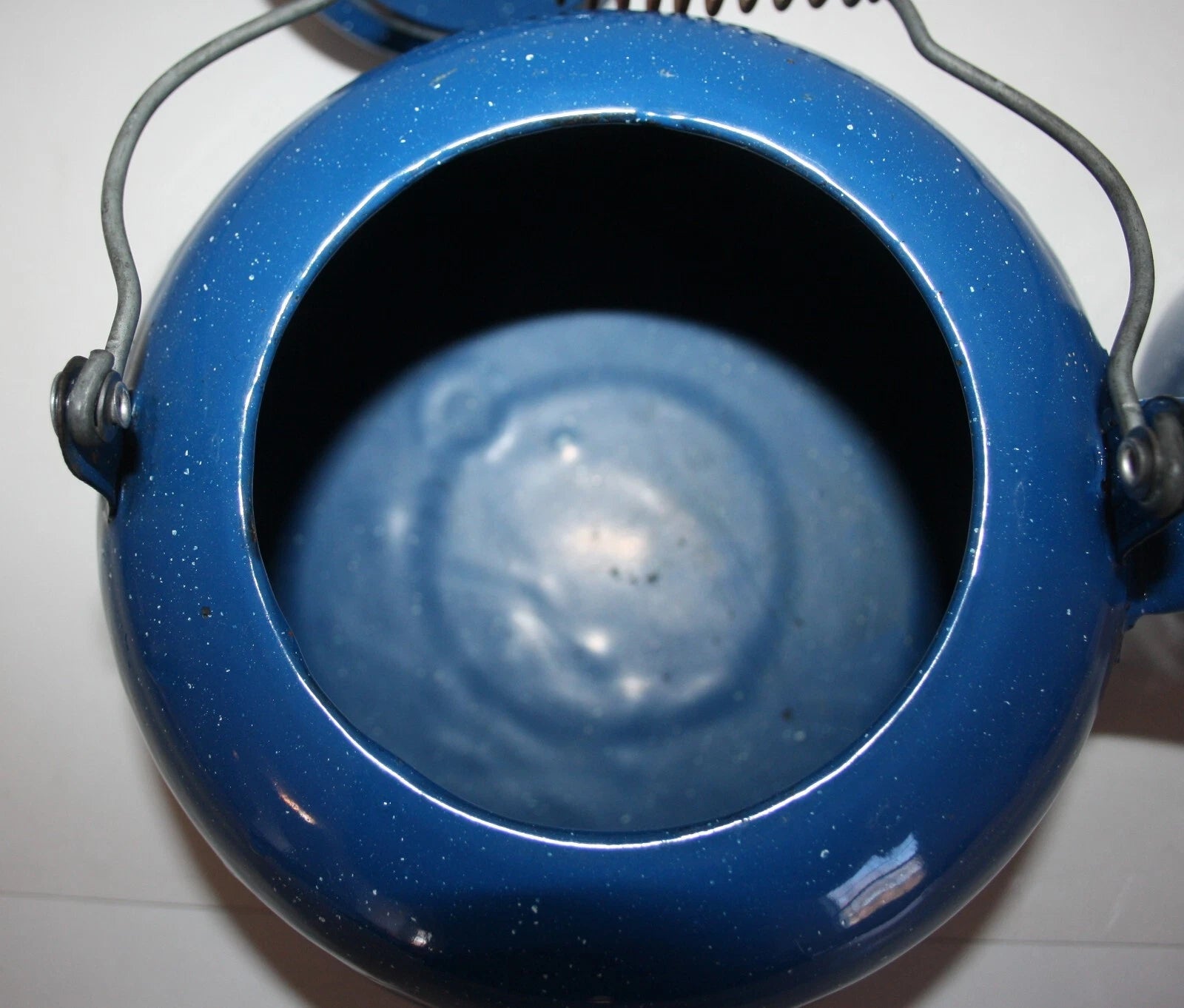 Blue Speckled Enamelware 10 Cup Coffee Teapot and Cup