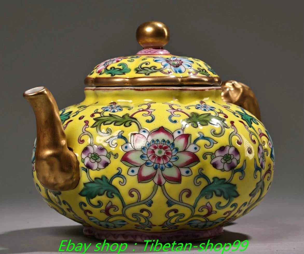 5.9''Old Qing Yongzheng Marked Enamel Colour Porcelain Gilt Wine Tea Pot Flagon