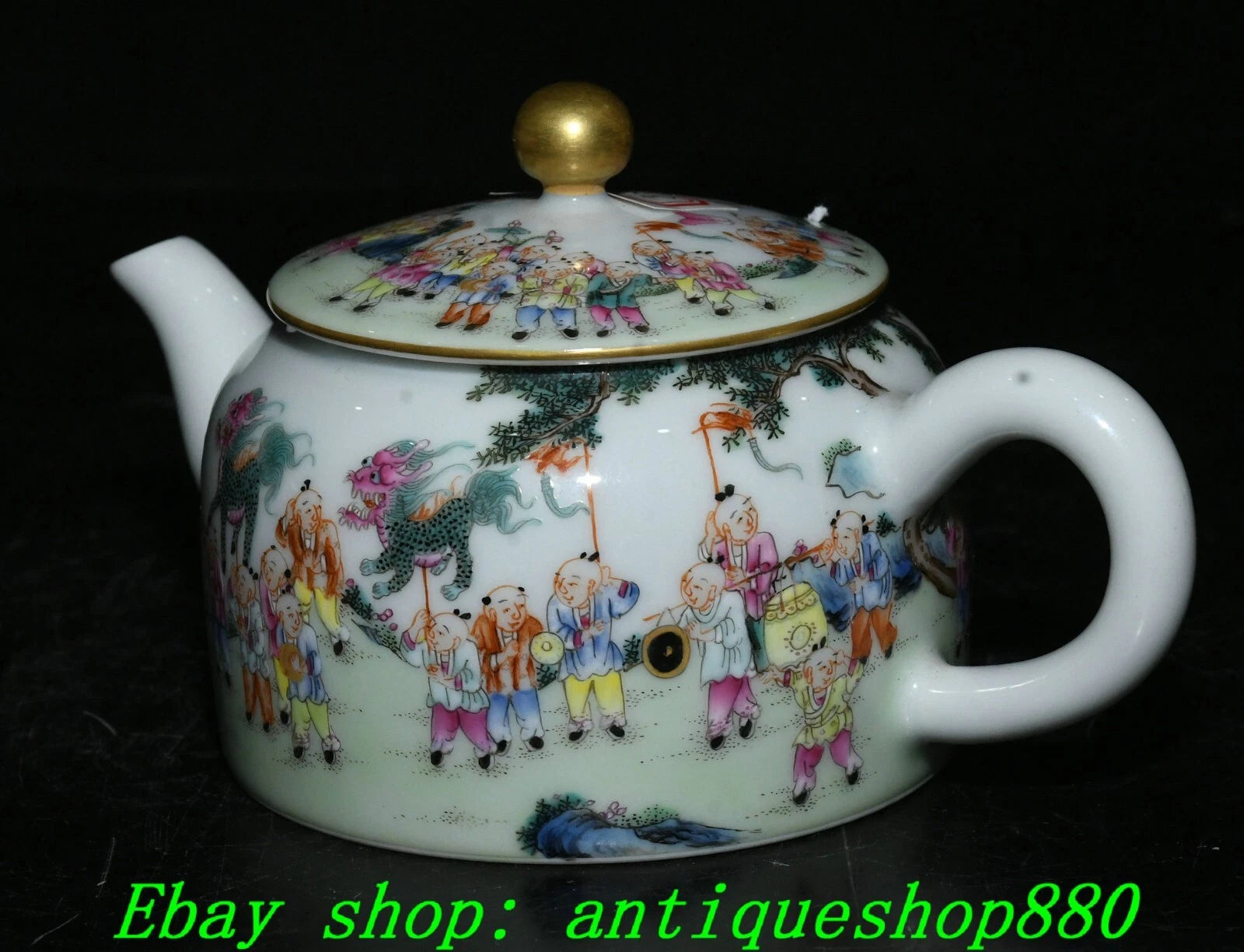 5.5''Qing Qianlong Enamel Colour Porcelain Gold Tongzi Wine Tea Pot Flagon-