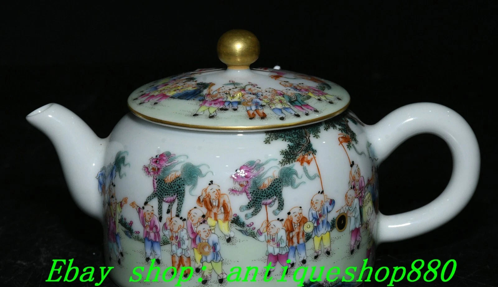 5.5''Qing Qianlong Enamel Colour Porcelain Gold Tongzi Wine Tea Pot Flagon-