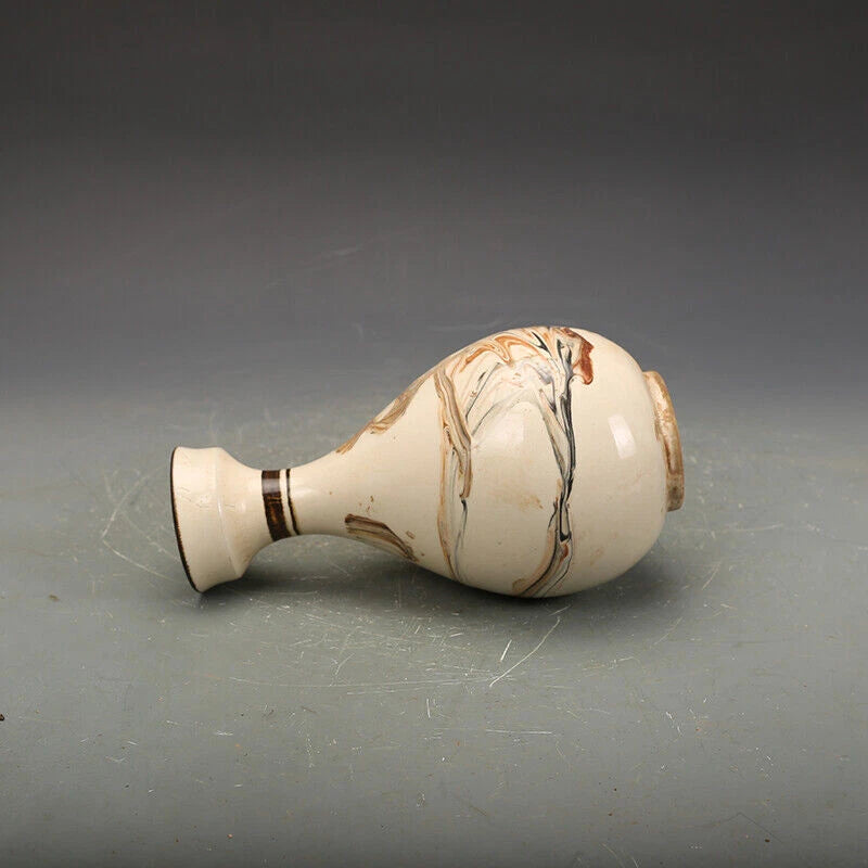 7.8"China CiZhou Kiln Porcelain Is Huairen Kiln Gnarled Enamel Yu Hu Chun Vase 4