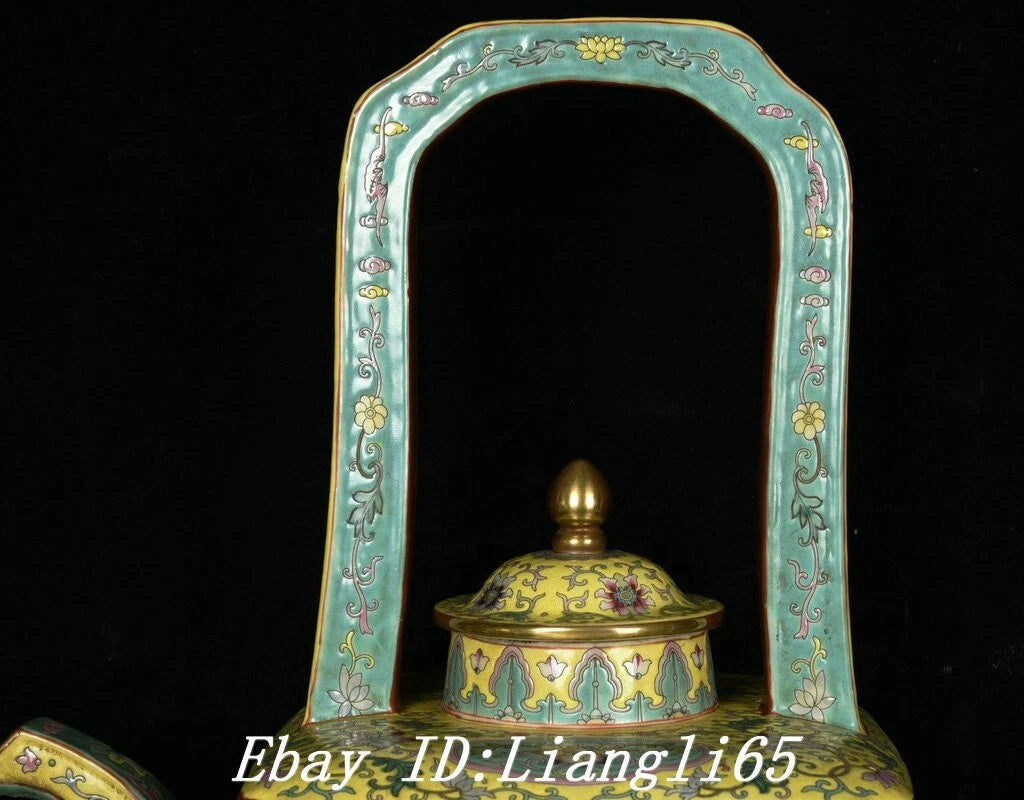 16.3'' Old Qing Yongzheng Enamel Colour Porcelain Gold Peony Teapot Teakettle-