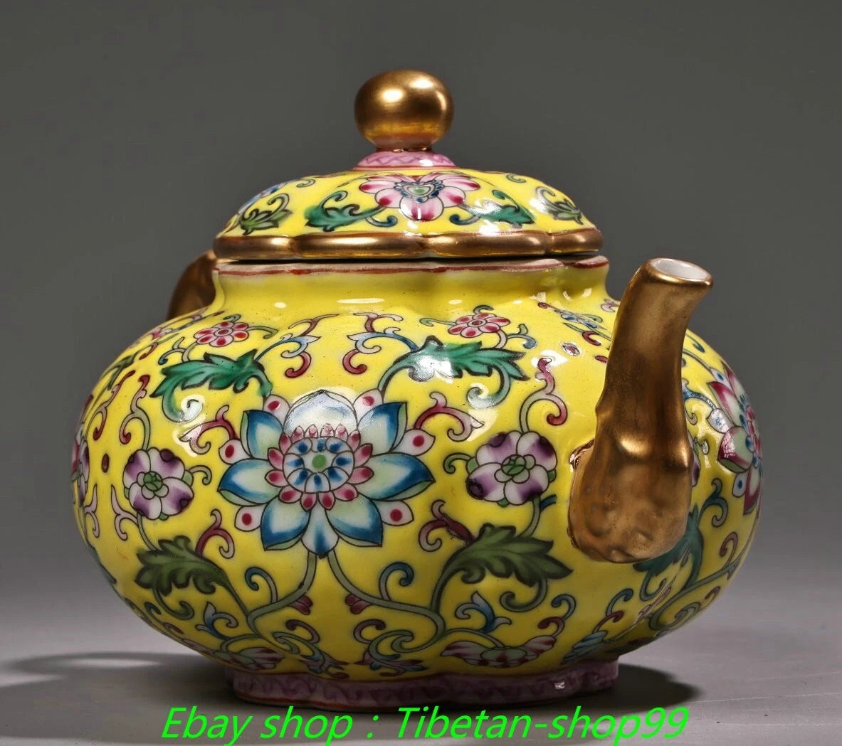 5.9''Old Qing Yongzheng Marked Enamel Colour Porcelain Gilt Wine Tea Pot Flagon