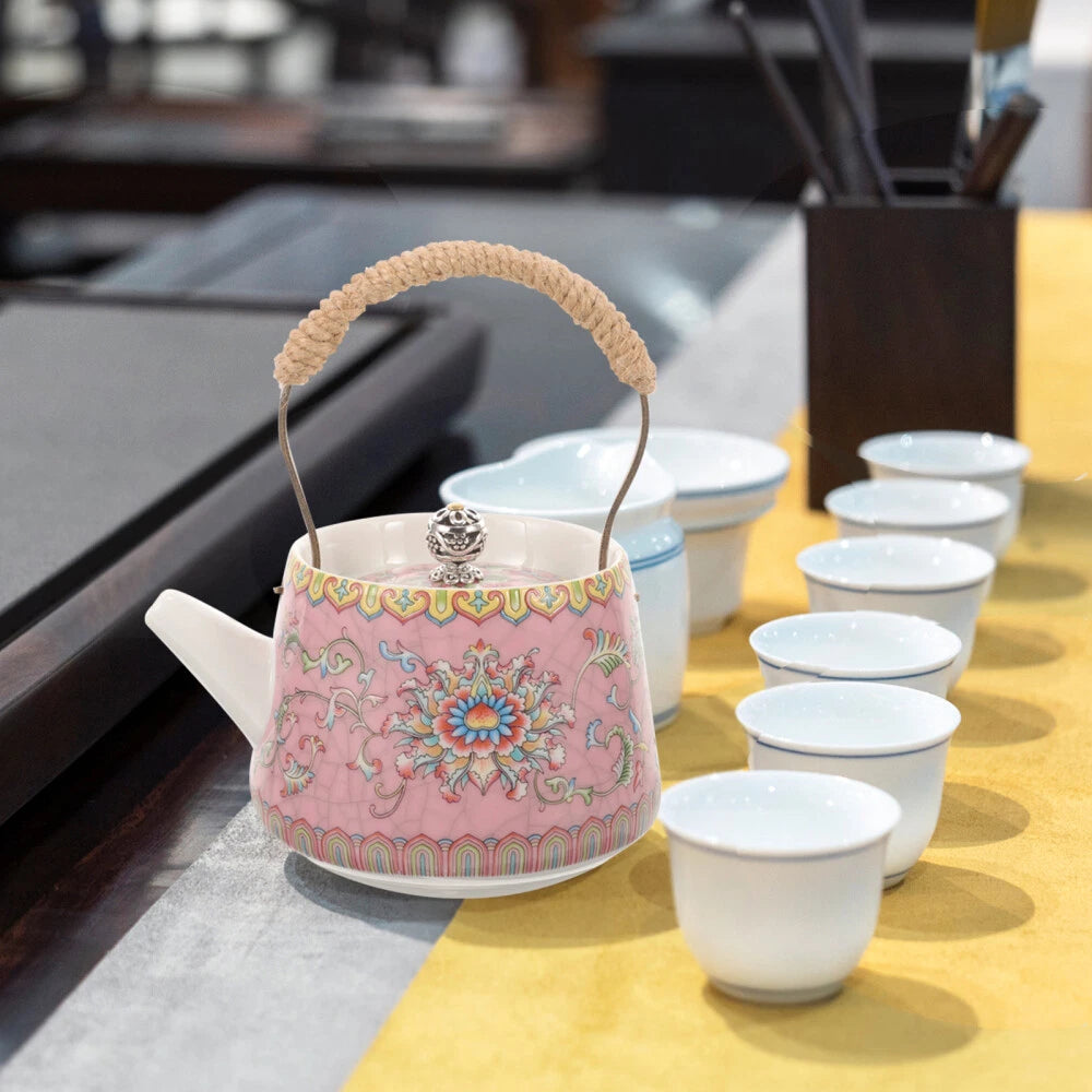 3 Count Enamel Teapot Travel Porcelain Pots Chinese Style Kettle