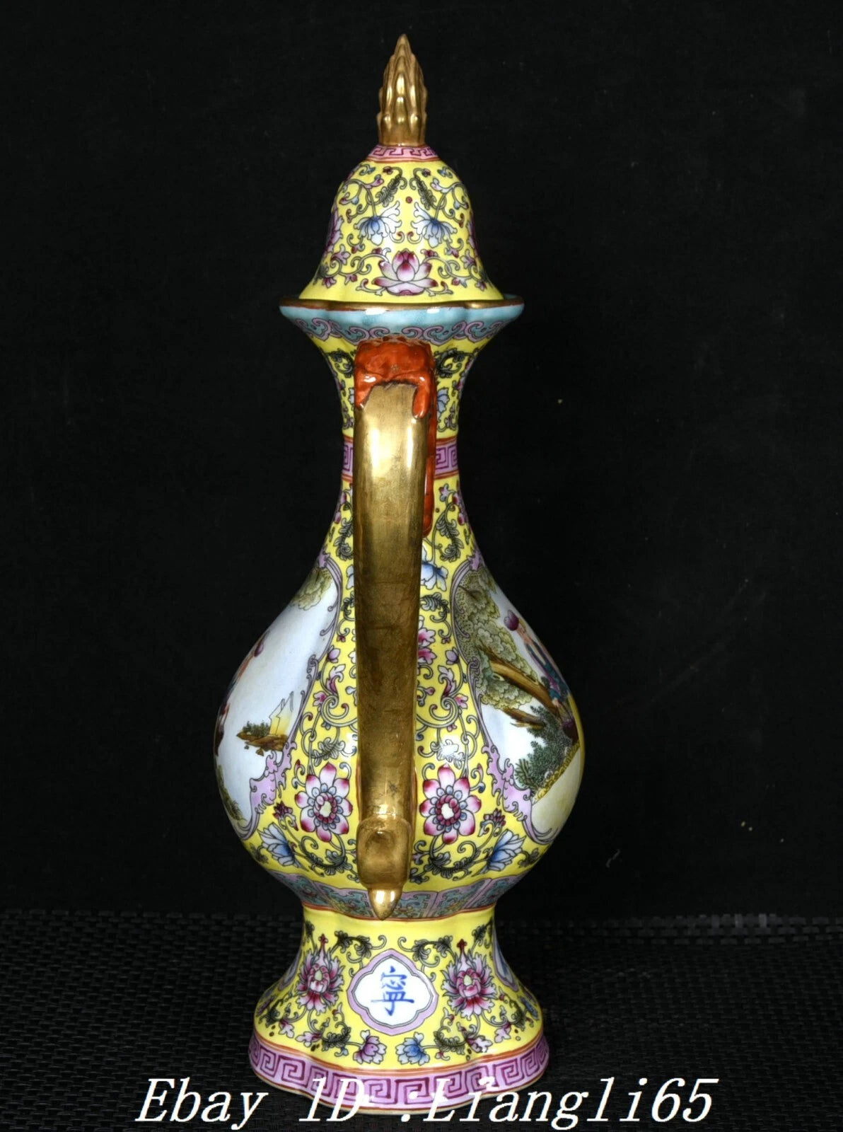 12.5" Qing Enamel Colour Porcelain Gilt Dragon Handle Beauty Wine Tea Pot Flagon-