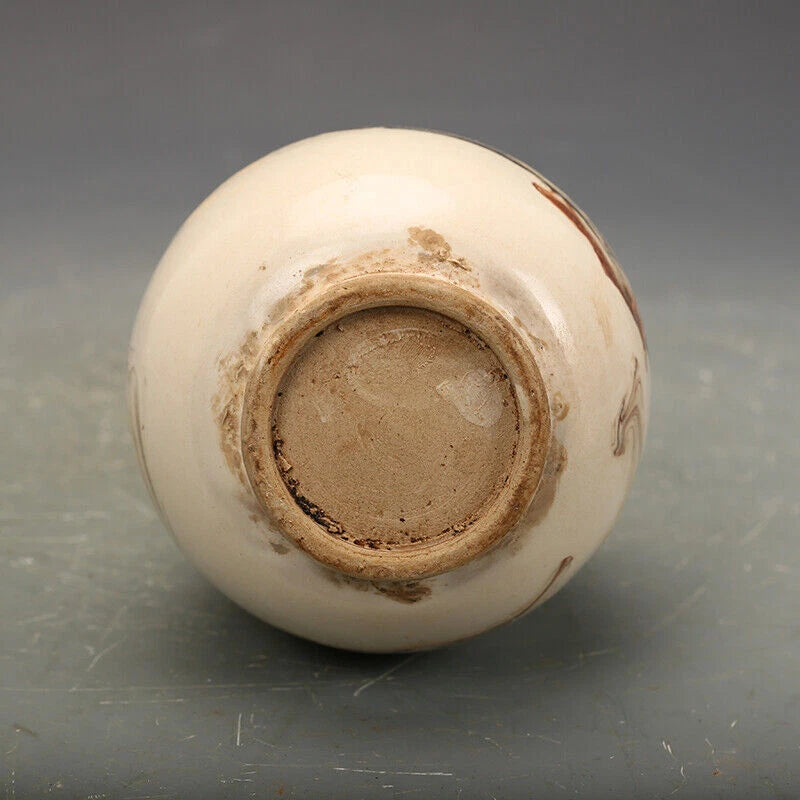 7.8"China CiZhou Kiln Porcelain Is Huairen Kiln Gnarled Enamel Yu Hu Chun Vase 4