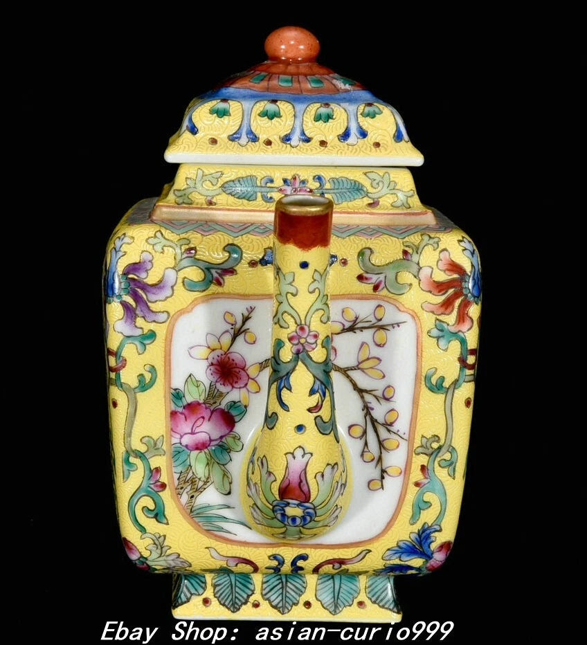 7" Qing Yongzheng Enamel Colour Porcelain Landscape Flower Wine Tea Pot Flagon