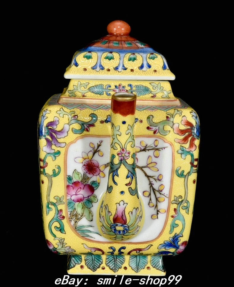 7" Yongzheng Dynasty Enamel Colour Porcelain Gilt Fengshui landscape Kettle Pot
