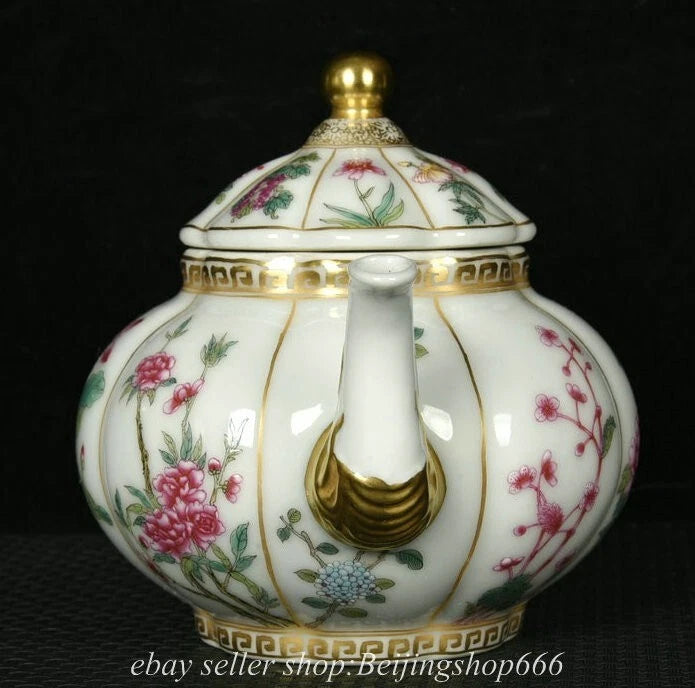 7.2" Old Chinese Yongzheng Dynasty Enamel Porcelain Gild Flower Kettle Pot
