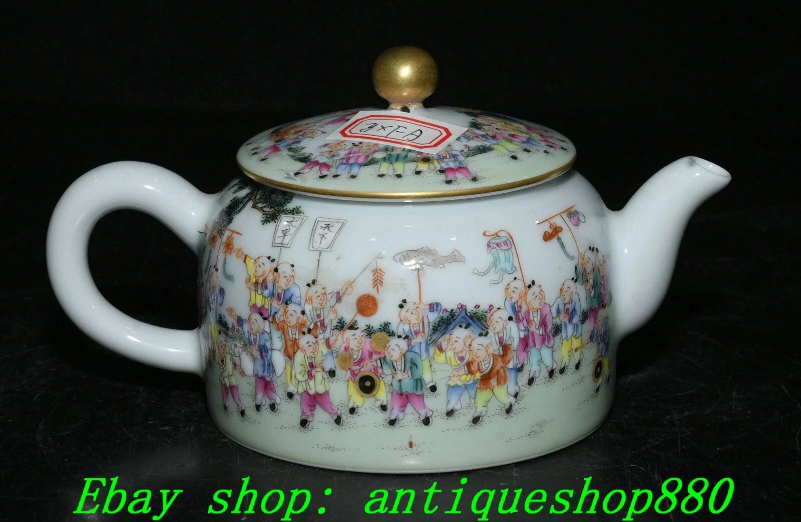 5.5''Qing Qianlong Enamel Colour Porcelain Gold Tongzi Wine Tea Pot Flagon-