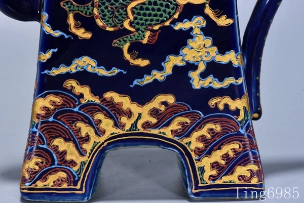 9.6"China Ming Dynasty enamel porcelain dragon loong pattern Wine Tea Pot Flagon