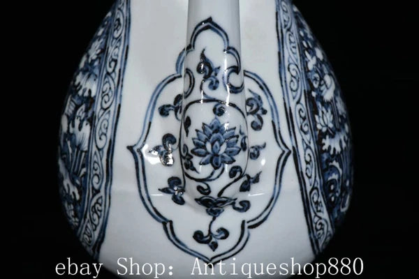 10.2" Ming Hong Wu Year Blue White Porcelain Crane Birds Wine Tea Pot Flagon