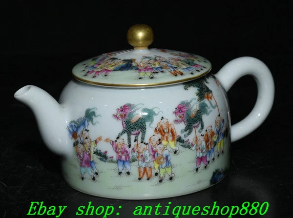 5.5''Qing Qianlong Enamel Colour Porcelain Gold Tongzi Wine Tea Pot Flagon-