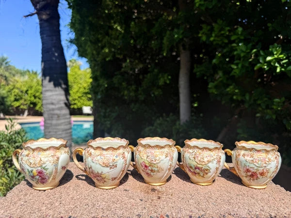 Antique Doulton Burslem Teapot Creamer Sugar Demitasse Cups 9 pcs 1891 GW-1217
