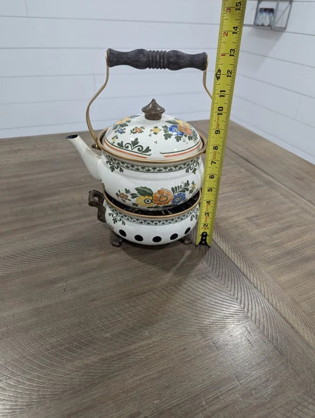 Asta Enamel Tea Kettle With Warmer-Mint Condition