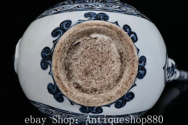 10.2" Ming Hong Wu Year Blue White Porcelain Crane Birds Wine Tea Pot Flagon