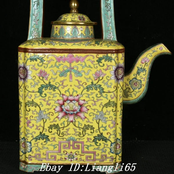 16.3'' Old Qing Yongzheng Enamel Colour Porcelain Gold Peony Teapot Teakettle-