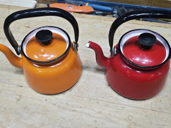 NEW! Lot Of 2 Cousances Teapots Red & Orange Beautiful Similar To Le Creuset