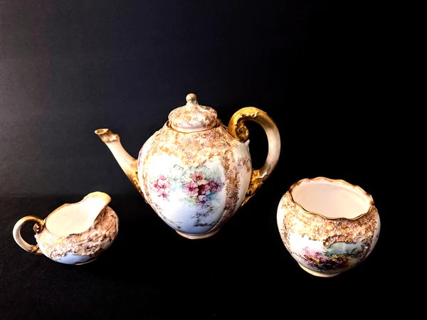 Antique Doulton Burslem Teapot Creamer Sugar Demitasse Cups 9 pcs 1891 GW-1217