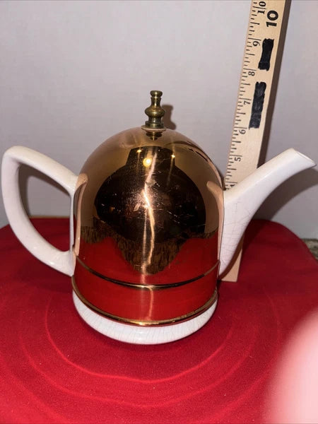 Copper Insulated Cozy Covered Ceramic Tea Pot Kettle Vintage White Rustic Herbal