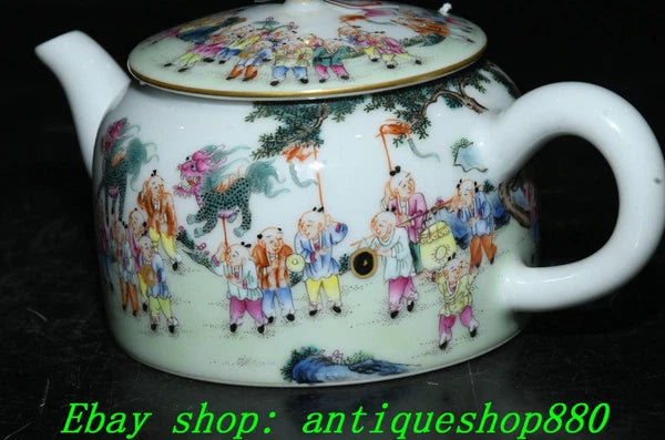 5.5''Qing Qianlong Enamel Colour Porcelain Gold Tongzi Wine Tea Pot Flagon-