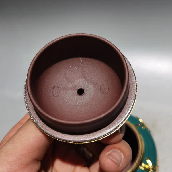 5.5" China Yixing Zisha Pottery Colour Enamels Red Clay 260CC Gild Flower Teapot