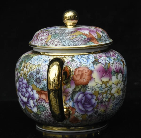 5.5'' Qianlong Enamel Colour Porcelain Gilt Flower Pattern Wine Tea Pot Flagon-