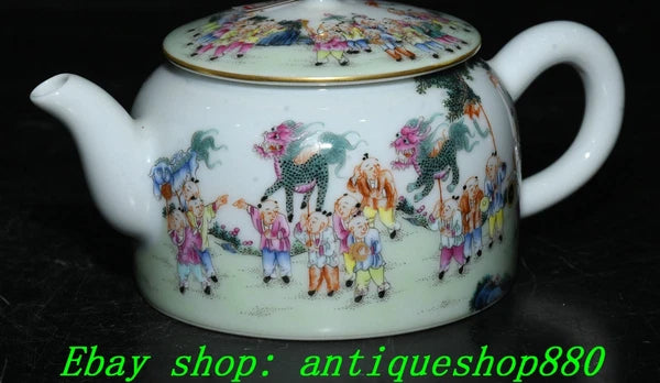 5.5''Qing Qianlong Enamel Colour Porcelain Gold Tongzi Wine Tea Pot Flagon-