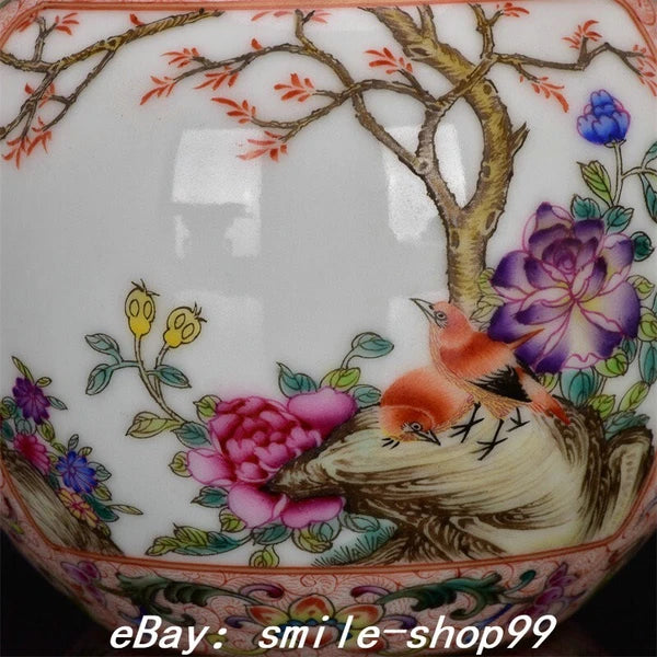 7" Qianlong Dynasty Enamel Colour Porcelain Gilt Fengshui Flower Bird Kettle Pot