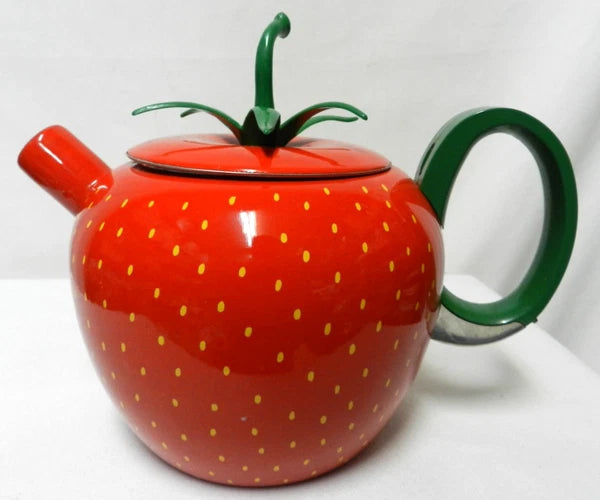 Vintage Copco Whistling Teapot Tea kettle Strawberry w/ Stem enamelware metal