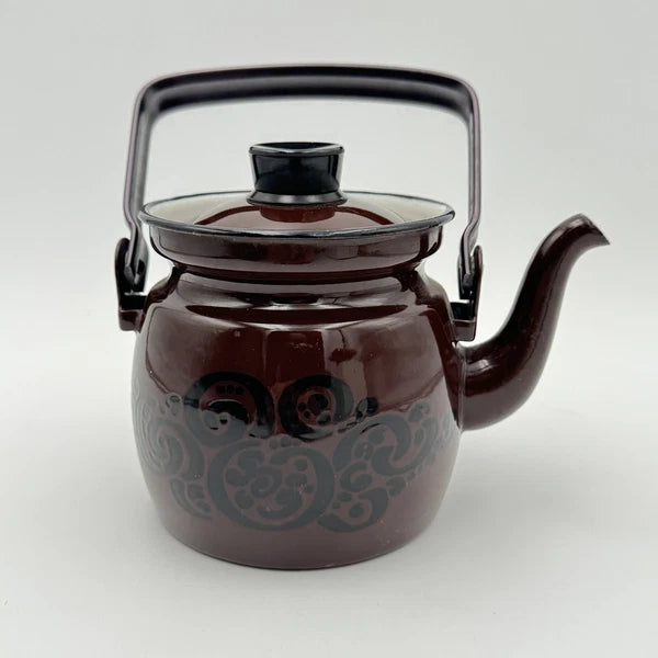 Finel Arabia Kesti Brown Enamel Small Vintage Teapot w/ Lid Finland