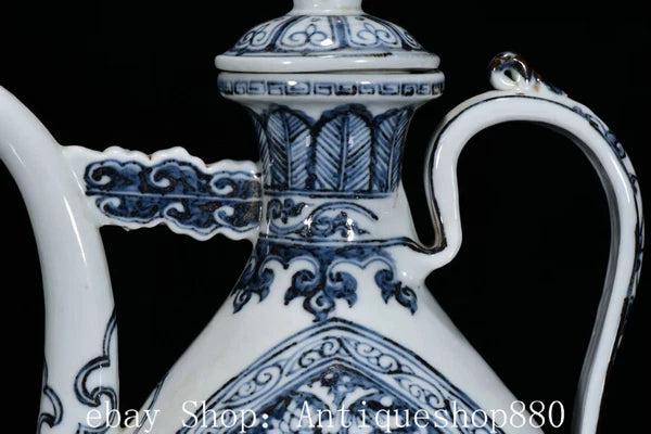 10.2" Ming Hong Wu Year Blue White Porcelain Crane Birds Wine Tea Pot Flagon