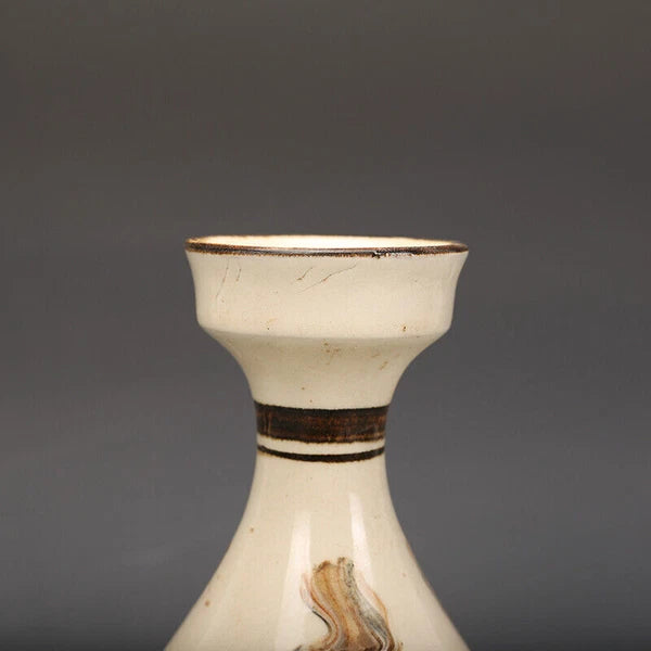 7.8"China CiZhou Kiln Porcelain Is Huairen Kiln Gnarled Enamel Yu Hu Chun Vase 4