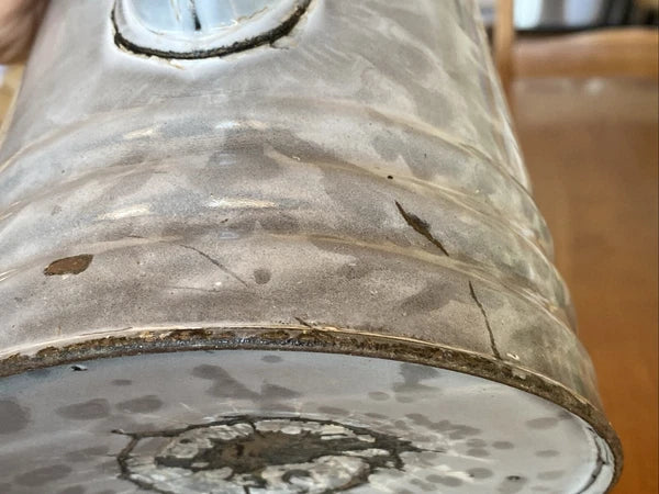 ANTIQUE GREY GRANITEWARE ENAMEL COFFEE TEAPOT IRON HANDLE WOOD KNOB PAT OCT 1889